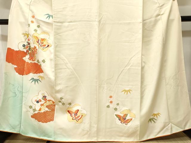 平和屋着物■訪問着 駒刺繍 御所車舞蝶文 暈し染め 金彩 正絹 逸品 CABJ3440ev