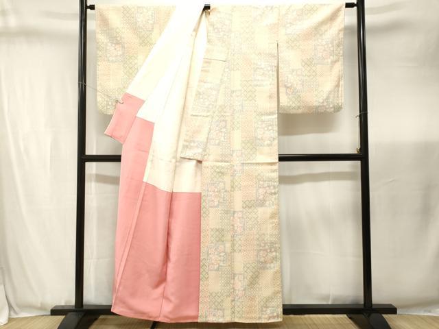 平和屋着物■上質な紬 色紙重ね吉祥花文 正絹 逸品 CABJ3444ev