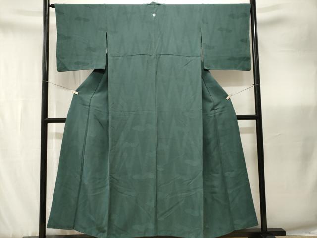 平和屋着物■上質な色無地 雲取り地紋 老竹色 正絹 逸品 CABJ3452ev