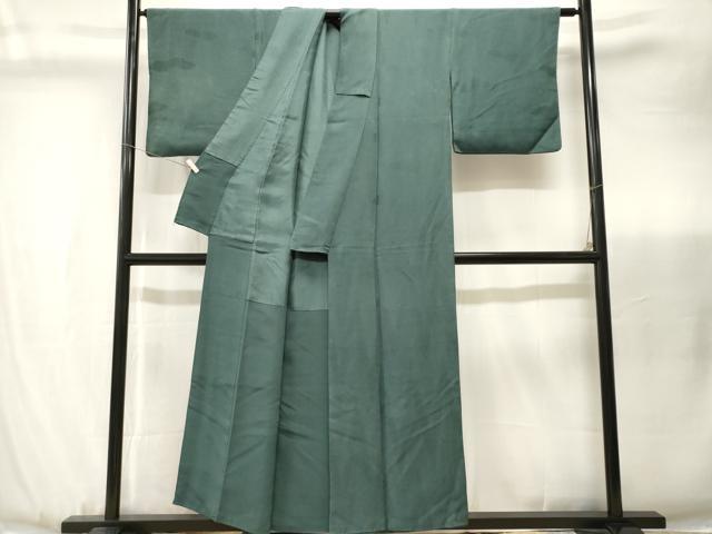 平和屋着物■上質な色無地 雲取り地紋 老竹色 正絹 逸品 CABJ3452ev