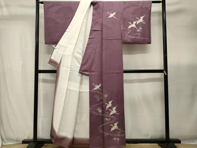 平和屋着物■訪問着 手描き 流水飛鶴文 正絹 逸品 CABJ3468ev
