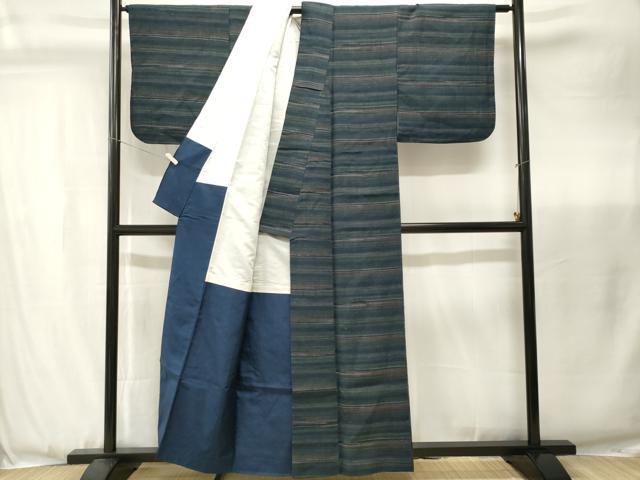 平和屋着物■上質な紬 横段文 正絹 逸品 CABJ3479ev