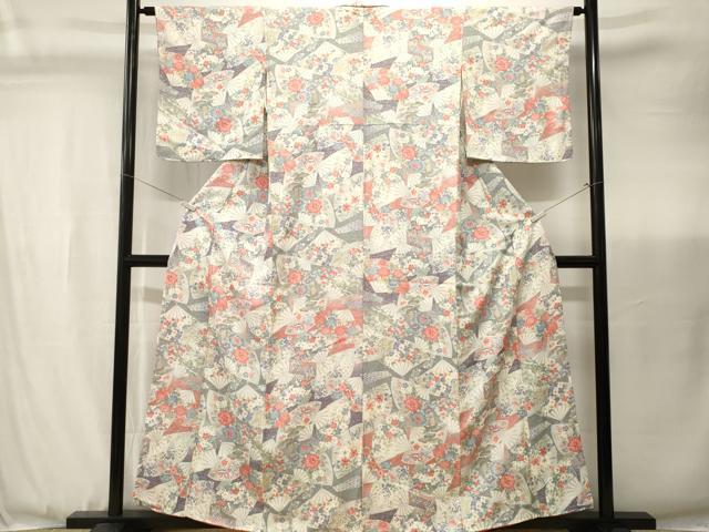 平和屋着物■上質な小紋 扇面鳳凰花蝶文 暈し染め 金彩 正絹 逸品 CABJ3481ev