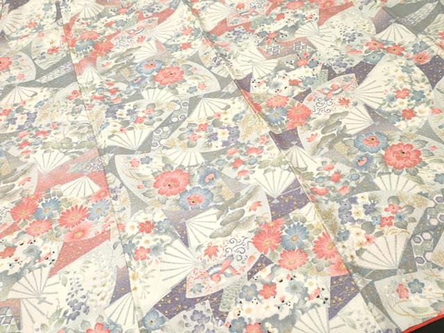 平和屋着物■上質な小紋 扇面鳳凰花蝶文 暈し染め 金彩 正絹 逸品 CABJ3481ev