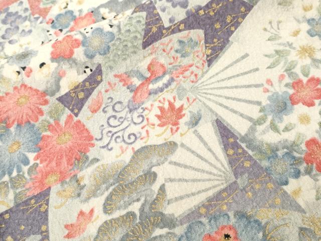 平和屋着物■上質な小紋 扇面鳳凰花蝶文 暈し染め 金彩 正絹 逸品 CABJ3481ev