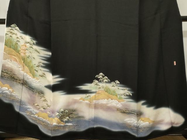 平和屋着物■豪華黒留袖 駒刺繍 萬寿染 立波御所解文 暈し染め 金彩 正絹 逸品 CABJ3485ev