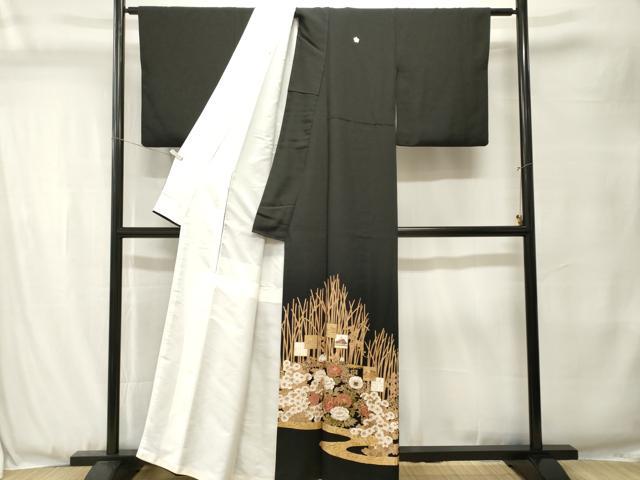平和屋着物■豪華黒留袖 作家物 流水草花文 百人一首 金彩 正絹 逸品 CABJ3490ev