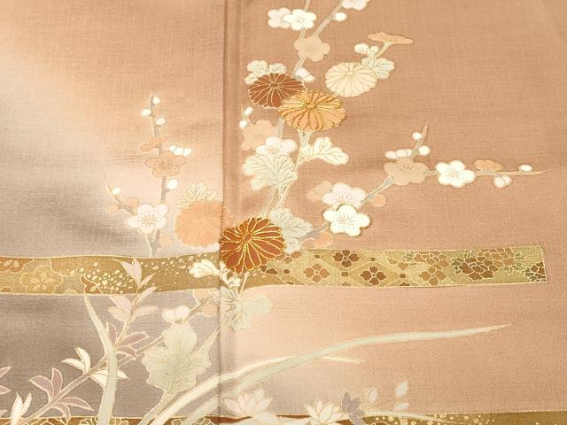 平和屋着物■訪問着 駒刺繍 枝花文 暈し染め 金彩 正絹 逸品 CABJ3501ev