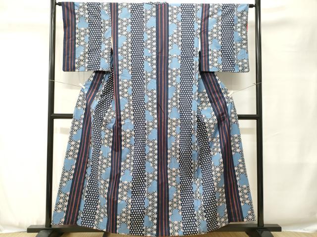 平和屋着物■上質な紬 毘沙門亀甲 麻の葉 十字絣間道 正絹 逸品 CABJ3503ev