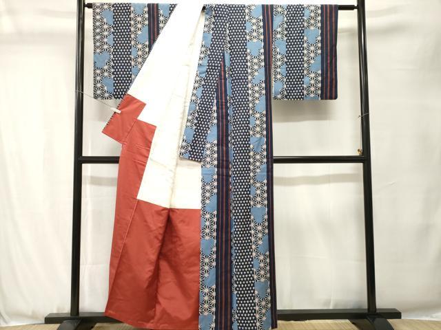 平和屋着物■上質な紬 毘沙門亀甲 麻の葉 十字絣間道 正絹 逸品 CABJ3503ev