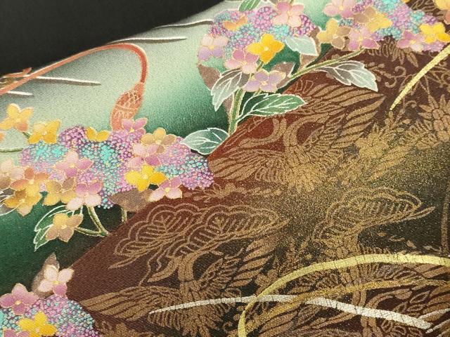 平和屋着物■谷崎潤一郎の世界 黒留袖 駒刺繍 御所車飛鶴枝花文 暈し染め 金彩 正絹 逸品 CABJ3504ev