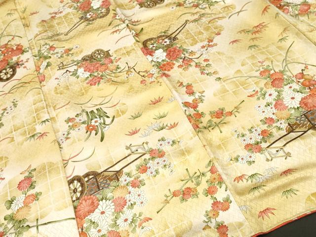 平和屋着物■上質な小紋 芝草花車文 暈し染め 金通し地 正絹 逸品 CABJ3517ev