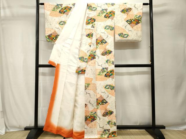 平和屋着物■上質な小紋 扇面枝花文 金彩 正絹 逸品 CABJ3526ev