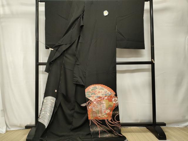 平和屋着物■豪華黒留袖 仮絵羽 作家物 駒刺繍 檜扇御所車文 金彩 正絹 逸品 未使用 CABJ3534ev