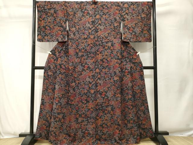 平和屋着物■上質な小紋 枝花文 鬼しぼ縮緬 正絹 逸品 CABJ3541ev