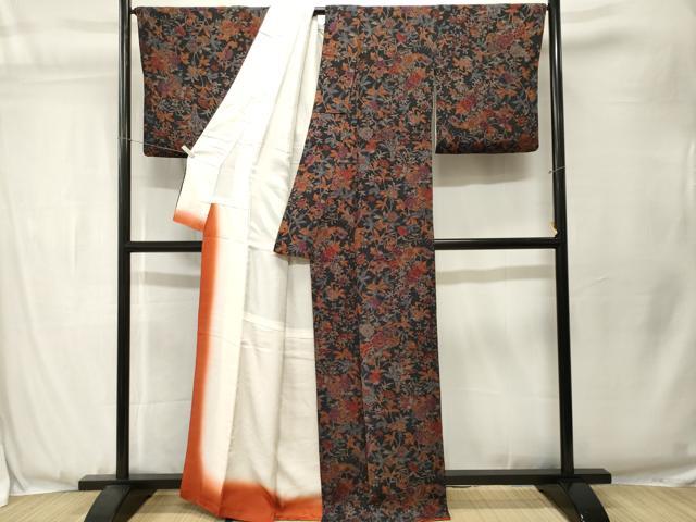平和屋着物■上質な小紋 枝花文 鬼しぼ縮緬 正絹 逸品 CABJ3541ev