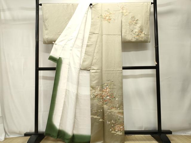 平和屋着物■訪問着 松竹梅風景文 暈し染め 金彩 正絹 逸品 CABJ3548ev