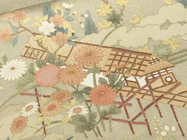 平和屋着物■訪問着 松竹梅風景文 暈し染め 金彩 正絹 逸品 CABJ3548ev