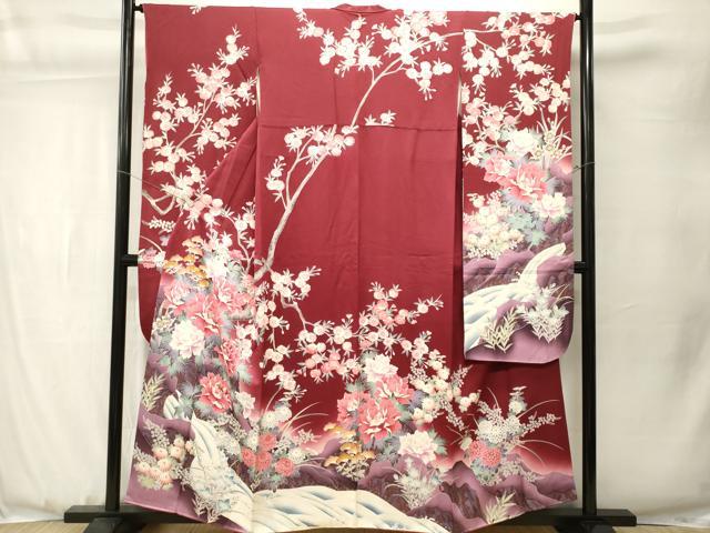 平和屋着物●豪華振袖 流水枝花文 暈し染め 金彩 正絹 逸品 CABJ3558ev