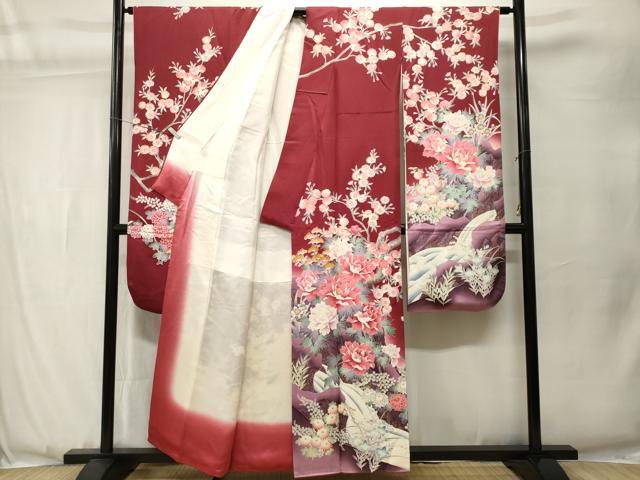 平和屋着物●豪華振袖 流水枝花文 暈し染め 金彩 正絹 逸品 CABJ3558ev