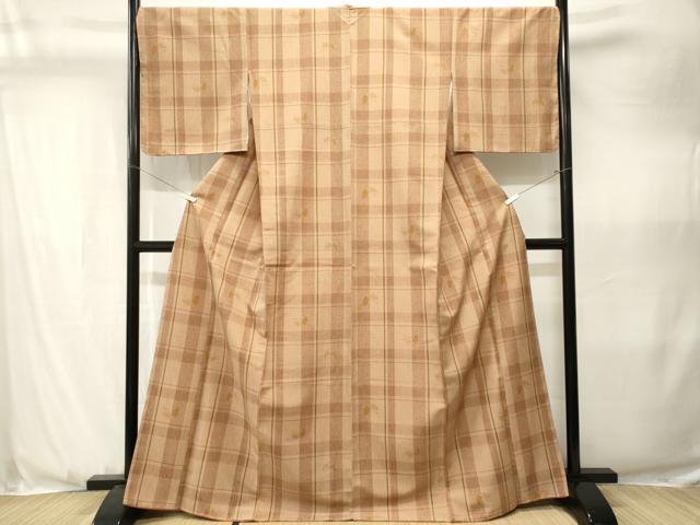 平和屋着物■小紋 格子舞蝶文 洗える着物 CABJ3571ev