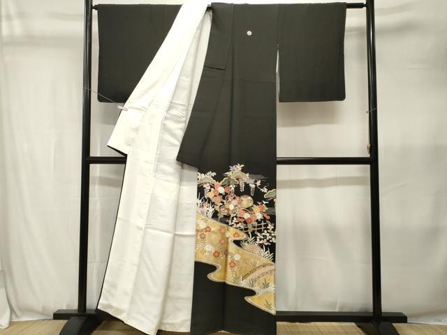 平和屋着物■豪華黒留袖 駒刺繍 文箱横笛草花文 金彩 正絹 逸品 CABJ3599ev