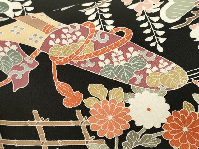 平和屋着物■豪華黒留袖 駒刺繍 文箱横笛草花文 金彩 正絹 逸品 CABJ3599ev