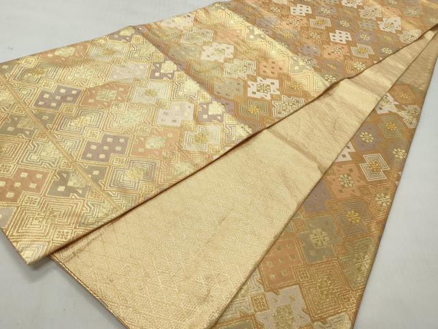 平和屋着物◎佐賀錦 六通柄袋帯 幾何学文 金糸 正絹 逸品 CABJ3610qe