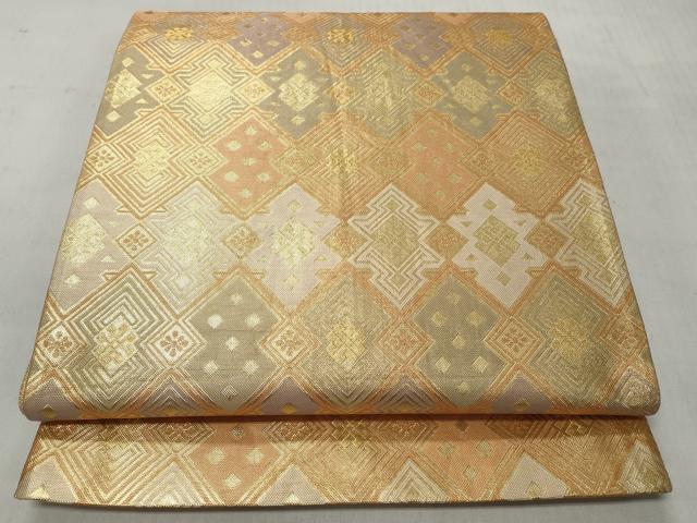 平和屋着物◎佐賀錦 六通柄袋帯 幾何学文 金糸 正絹 逸品 CABJ3610qe