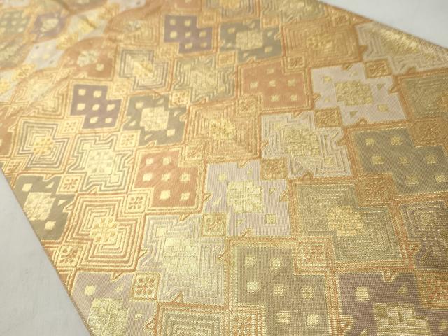 平和屋着物◎佐賀錦 六通柄袋帯 幾何学文 金糸 正絹 逸品 CABJ3610qe