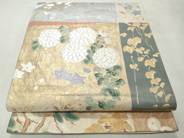 平和屋着物◎六通柄袋帯 唐織 草花文 金銀糸 正絹 逸品 CABJ3611qe