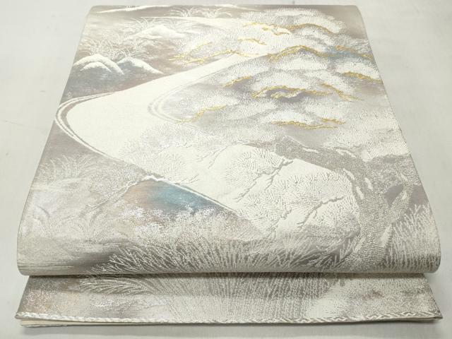 平和屋着物◎六通柄袋帯 流水枝松文 錦引箔 金銀糸 正絹 逸品 CABJ3612qe