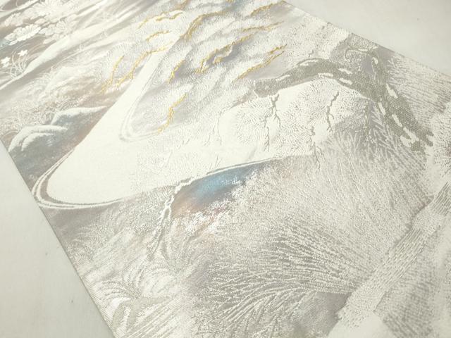 平和屋着物◎六通柄袋帯 流水枝松文 錦引箔 金銀糸 正絹 逸品 CABJ3612qe