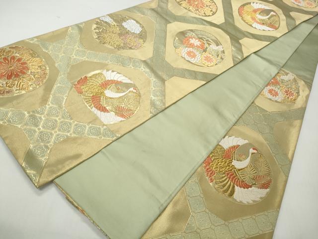 平和屋着物◎六通柄袋帯 唐織 蜀江花鳥丸文 金糸 正絹 逸品 CABJ3615qe