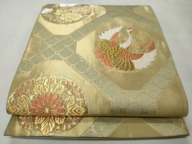 平和屋着物◎六通柄袋帯 唐織 蜀江花鳥丸文 金糸 正絹 逸品 CABJ3615qe