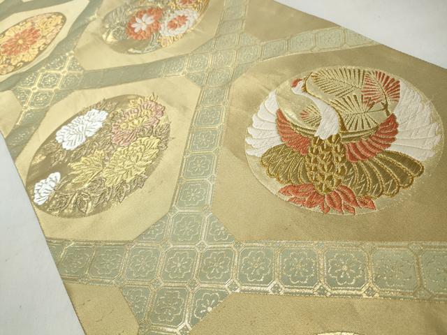 平和屋着物◎六通柄袋帯 唐織 蜀江花鳥丸文 金糸 正絹 逸品 CABJ3615qe