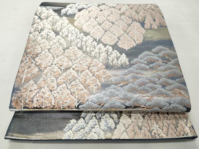 平和屋着物◎西陣 六通柄袋帯 唐織 樹林文 銀糸 証紙付き 正絹 逸品 CABJ3618qe