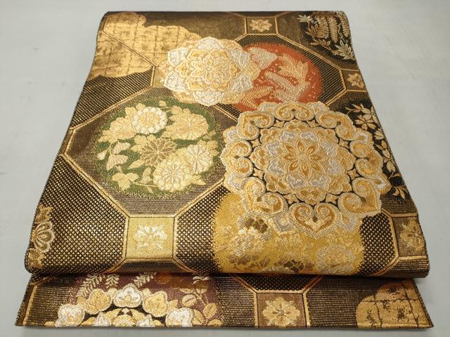 平和屋着物◎佐賀錦 全通柄袋帯 天井花華文 金銀糸 正絹 逸品 CABJ3620qe