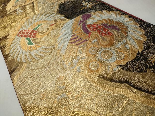 平和屋着物◎六通柄袋帯 飛鶴花文 金糸 正絹 逸品 CABJ3631qe