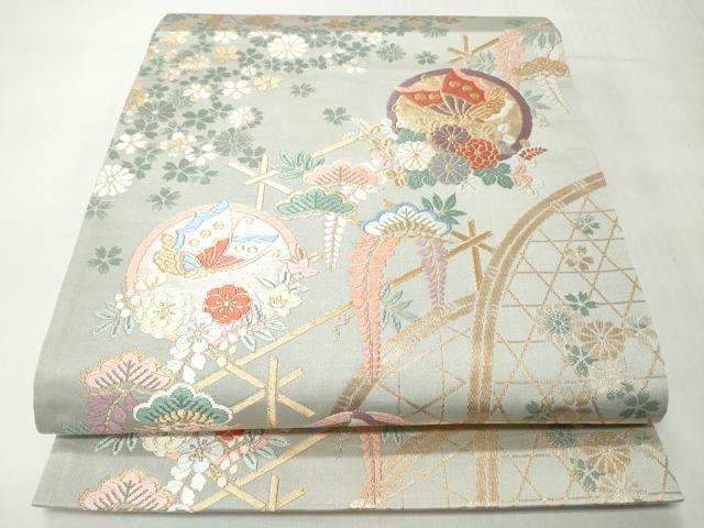 平和屋着物◎六通柄袋帯 唐織 花蝶丸文 金糸 正絹 逸品 CABJ3633qe