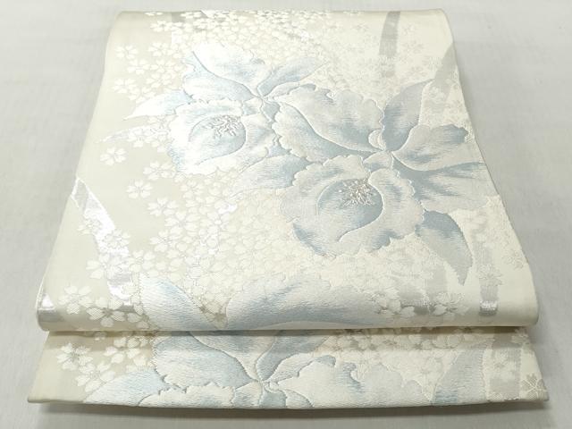 平和屋着物◎六通柄袋帯 唐織 舞花文 銀糸 正絹 逸品 CABJ3635qe