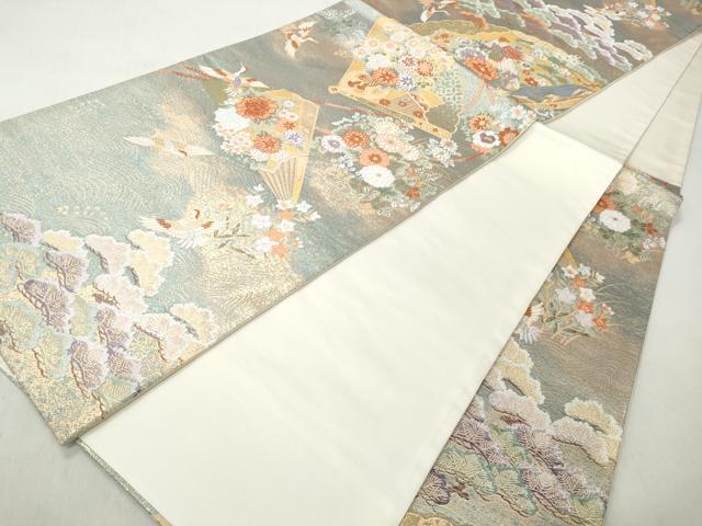 平和屋着物◎六通柄袋帯 唐織 扇面鳳凰枝松花文 金糸 正絹 逸品 CABJ3646qe