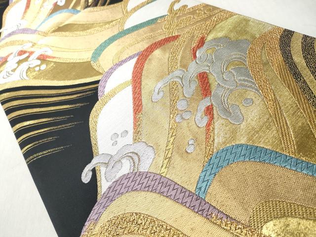 平和屋着物◎六通柄袋帯 立波文 黒地 金銀糸 正絹 逸品 CABJ3649qe