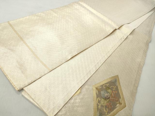 平和屋着物◎太鼓柄袋帯 鴛鴦唐草花文 金銀糸 正絹 逸品 CABJ3650qe