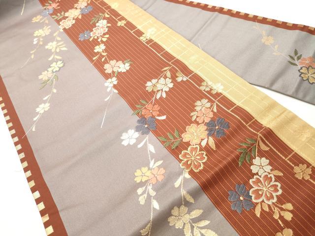 平和屋着物◎九寸名古屋帯 唐織 草花文 金糸 正絹 逸品 CABJ3659qe