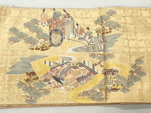 平和屋着物◎六通柄袋帯 人物風景文 金糸 正絹 逸品 CABJ3666qe