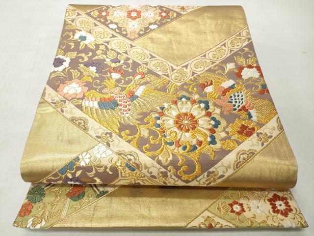 平和屋着物◎六通柄袋帯 唐織 鳳凰花唐草文 金糸 正絹 逸品 CABJ3670qe