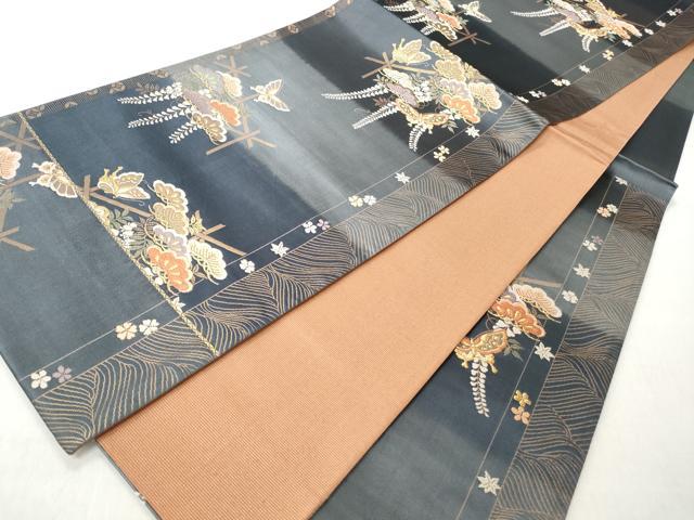平和屋着物◎六通柄袋帯 唐織 花蝶文 金糸 正絹 逸品 CABJ3681qe