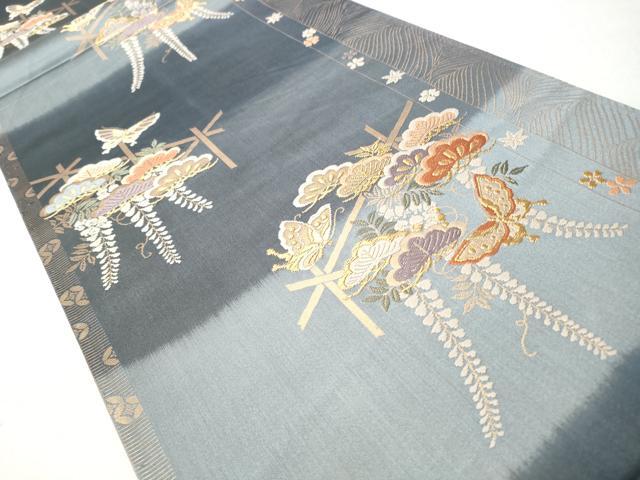 平和屋着物◎六通柄袋帯 唐織 花蝶文 金糸 正絹 逸品 CABJ3681qe