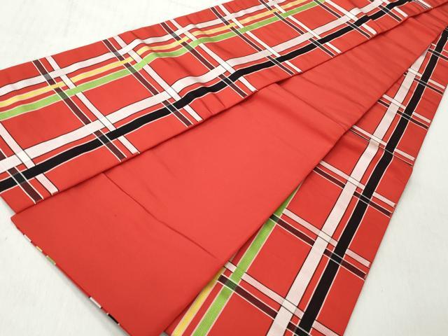 平和屋着物◎本場筑前博多織 半幅帯 格子柄 証紙付き 正絹 逸品 CABJ3694qe